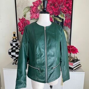 Mark Alan New York Women's Full Zip Lined Faux Leather Jacket Green Small